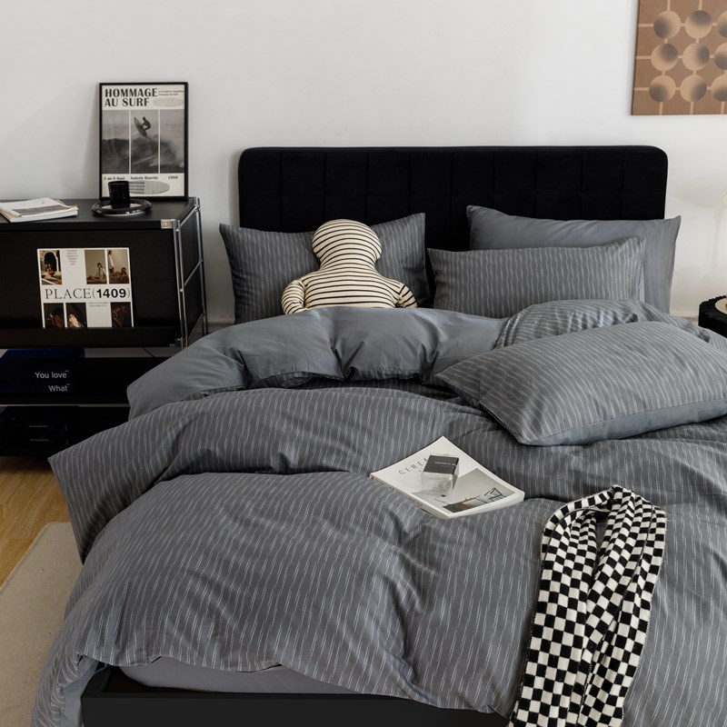 冷淡风~春季新品绅士全棉斜纹北欧简约单人宿舍双人四件套1.2床笠