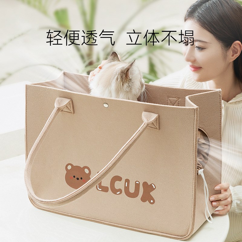 宠物猫咪狗四季外出手提包便携式携带包卡通印花毛毡可探头单肩包