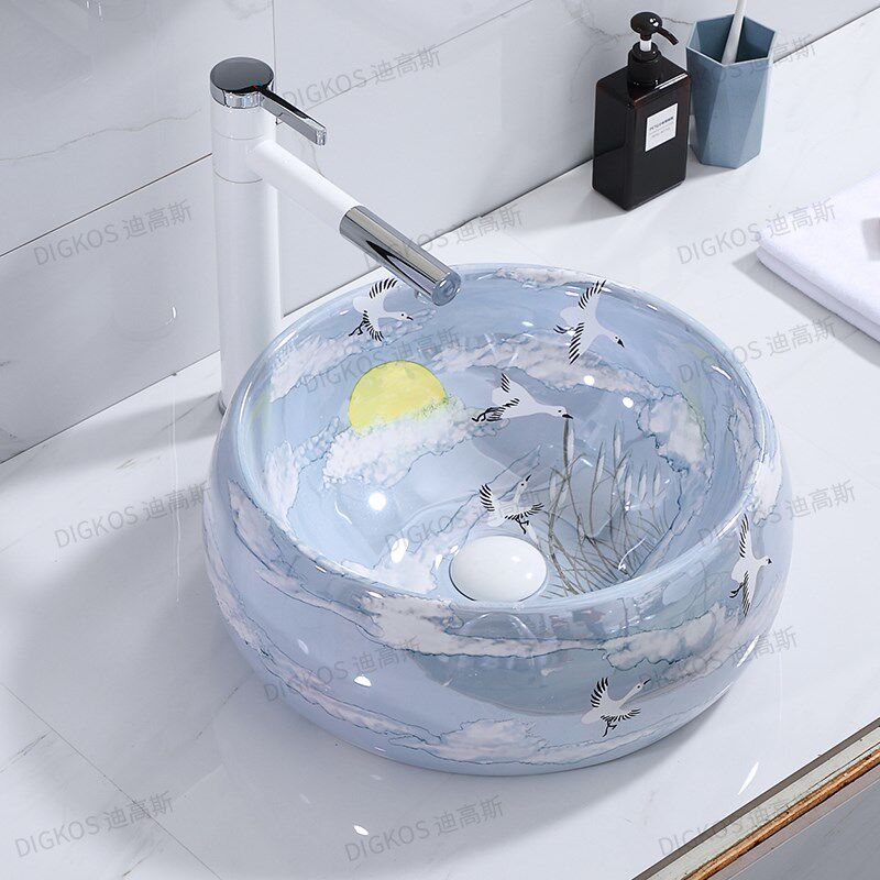 新中式台上盆艺术盆创意个性手绘陶瓷洗脸盆洗手盆家用卫生间