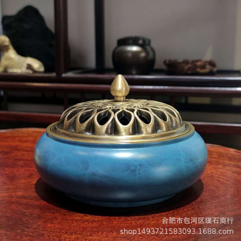 烧蓝八宝平底炉 彩绘铜器 有质感的现代中式铜器(现货)
