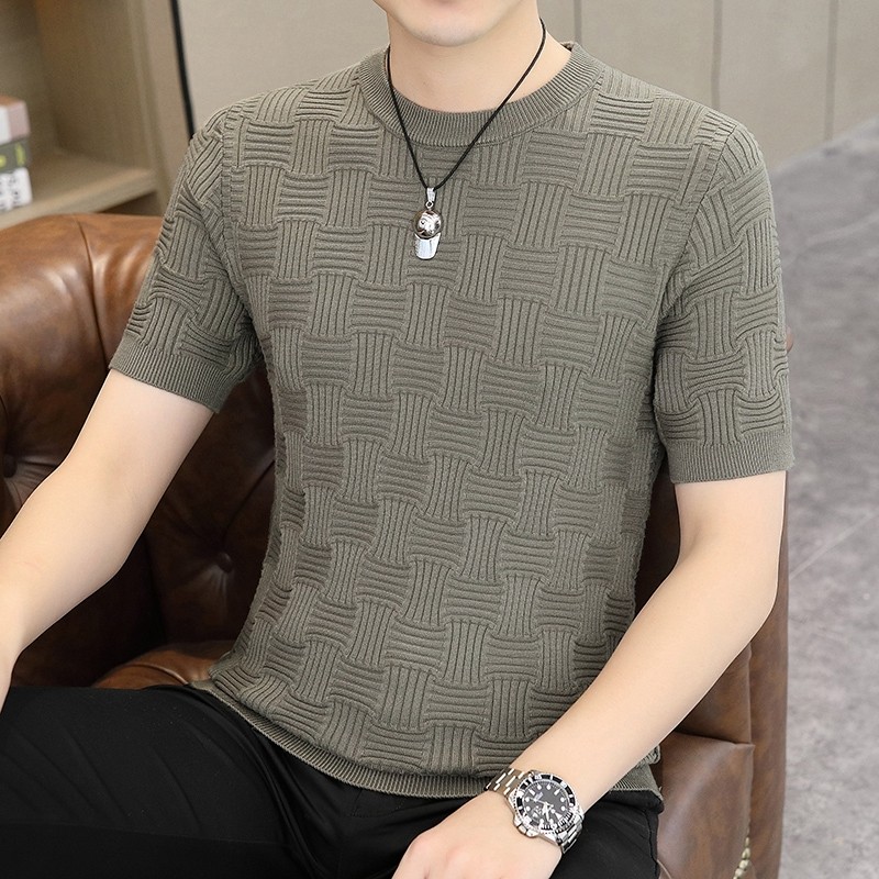 半高领毛衣短袖男新款秋冬季加厚修身保暖针织衫半袖t恤打底衫潮