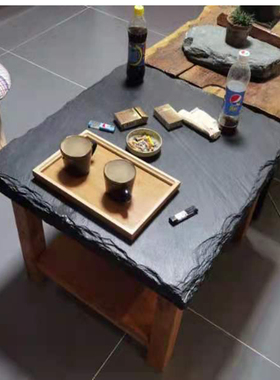 天然青石板原石室内外桌茶几吧台自然面毛边黑色火锅桌面仿古哑光