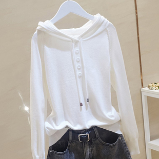 纯色打底衫 针织衫 加厚宽松内搭白色上衣潮 连帽长袖 毛衣女秋冬新款