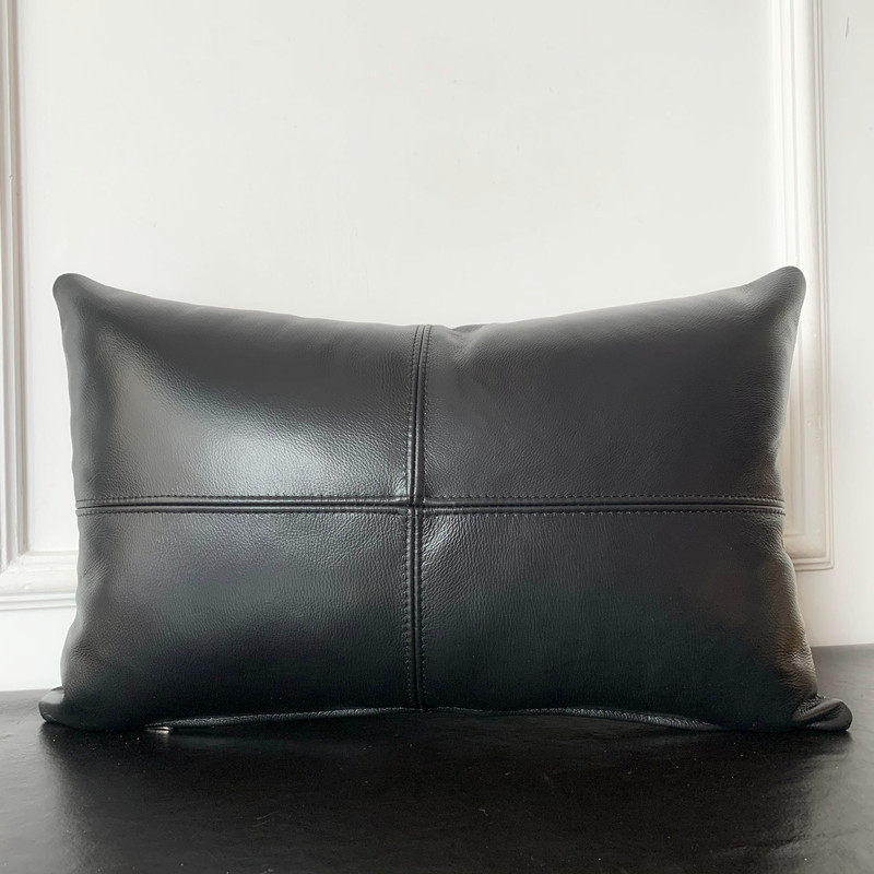 定制高级黑色沙发抱枕靠垫黄真皮腰枕靠背枕客厅现代简约头层牛皮