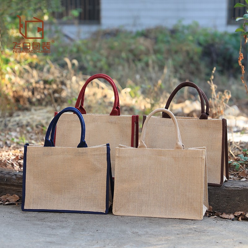 彩把黄麻布袋精品复古附膜防水布袋子购物袋环保礼物手提袋子收纳