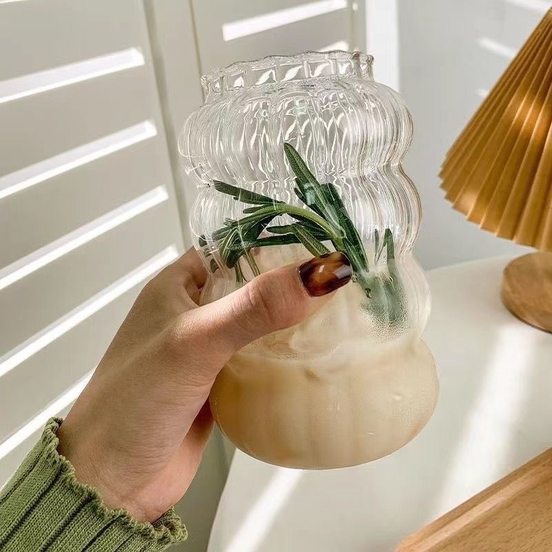 胖嘟嘟美式冰咖啡杯子 耐高温奶茶果汁冷饮奶茶高硼硅竖纹玻璃杯