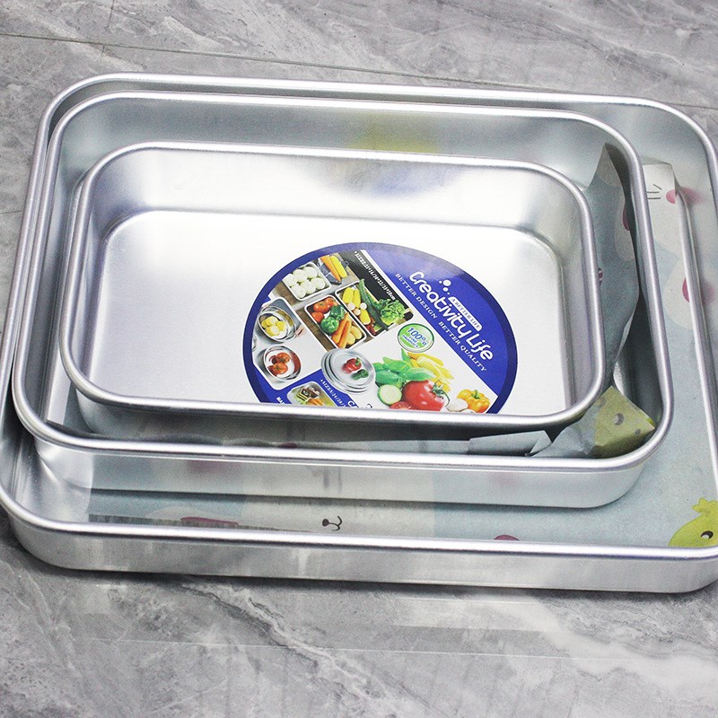 不锈铝制蛋糕盘加厚加大长方形托方平底烤盘厨房餐厅酒店饭店可用