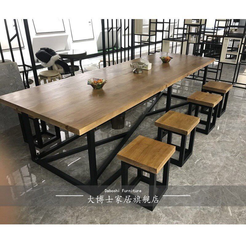 美式工业风实木会议桌长桌商务办公洽谈桌铁艺长条休闲区桌椅组合