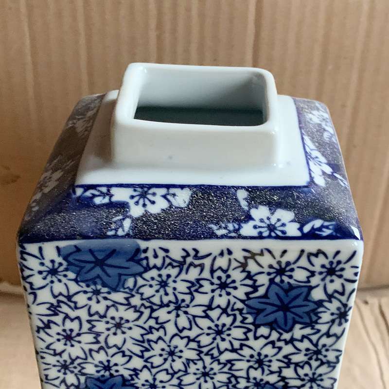 四方储物罐青花瓷陶瓷器小花瓶摆件插花中式博古架客厅装饰工艺品