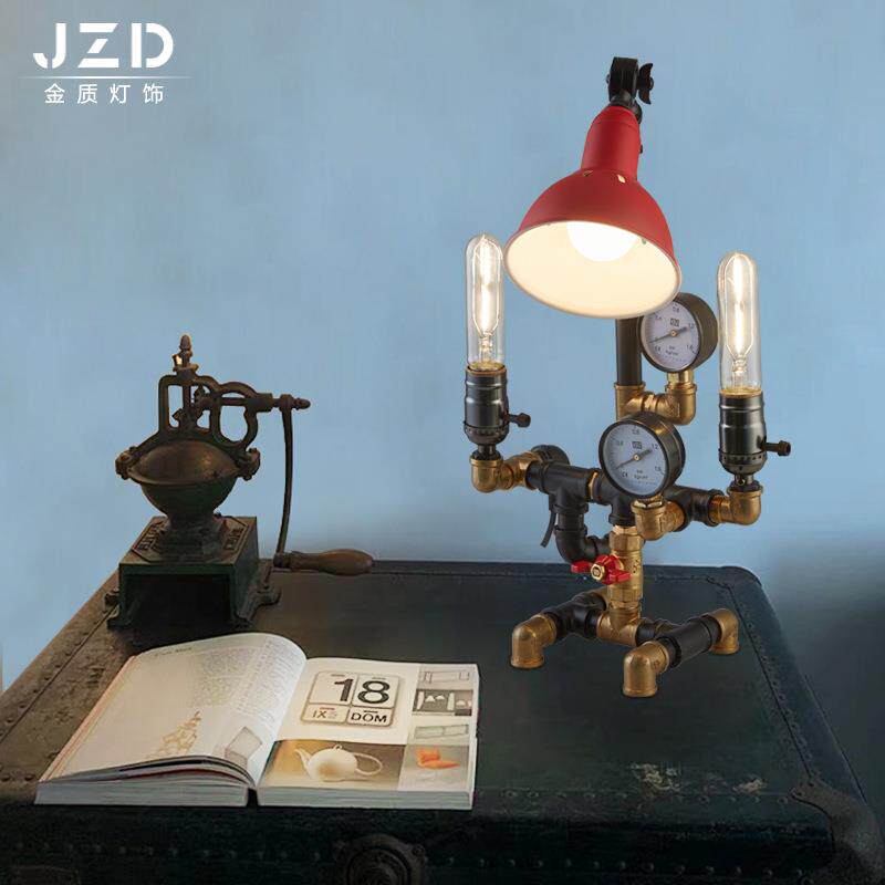 创意loft复古工业风装饰水管机器人台灯朋克咖啡厅酒吧吧台台灯