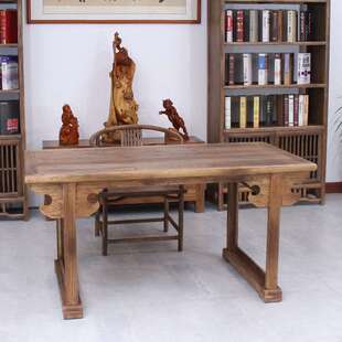 老榆木中式画案画桌泡茶桌两用实木复古风化做旧餐桌明式书法案台