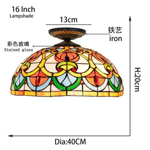 欧琈蒂凡灯40CM复古桃心珠子彩色玻璃餐厅卧室过道走廊琉璃吸顶灯