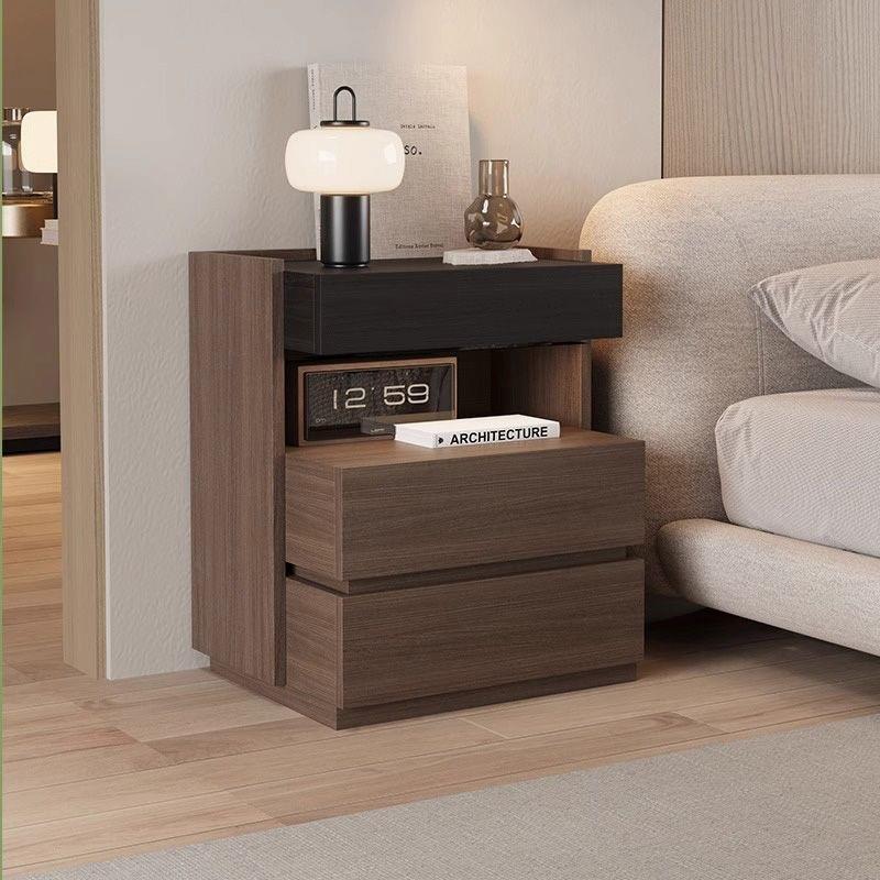 意式极简实木床头柜简约置物柜家用35cm小型储物柜床边收纳柜