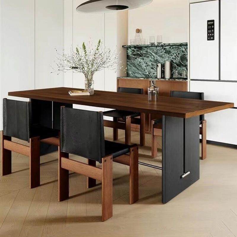 简约中古风小户型胡桃色实木餐桌椅组合复古茶桌书桌长方形设计师