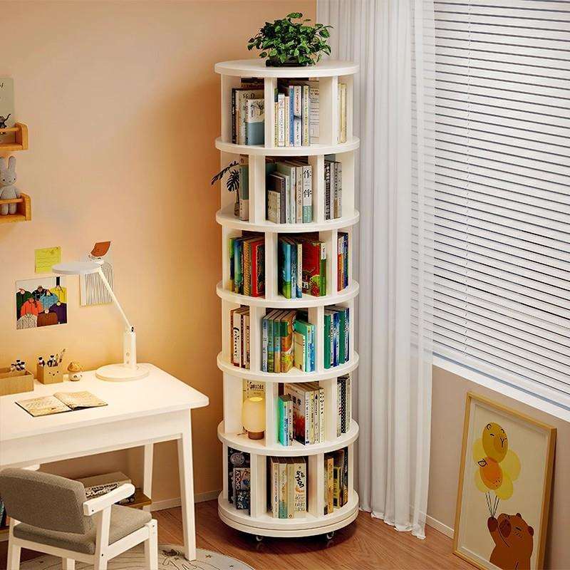 实木旋转书架360度落地置物架书桌旁可移动窄柜靠墙转角收纳书柜