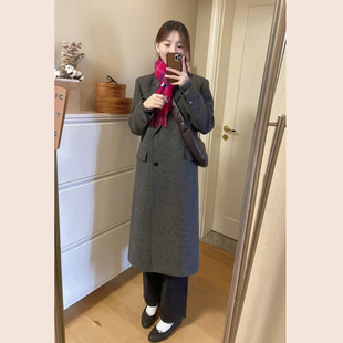 高级感灰色小个子呢子大衣女中长版2023秋冬季韩版赫本风毛呢外套