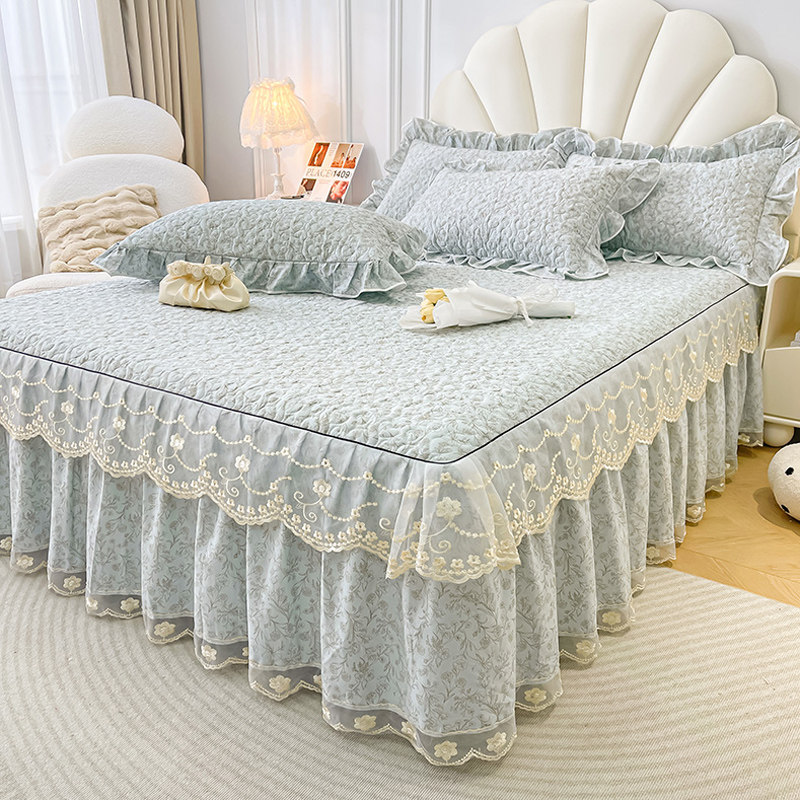 全棉夹棉床裙单件田园风小碎花蕾丝花边床单保护套纯棉床罩三件套,床上用品,床裙,淘宝优惠券,粉丝福利购,淘宝优惠卷