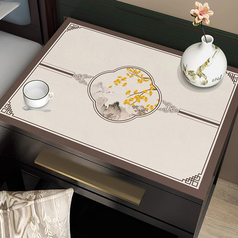 新中式床头柜桌布防水防油免洗皮革桌垫卧室方几垫布防尘盖布国风