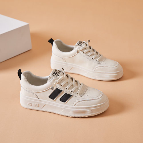 软牛皮小白鞋女2024新款春季松紧带平底板鞋真皮软底百搭懒人鞋子