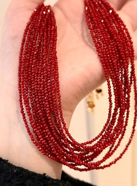 轻奢红色串珠项链女款2024新款小众复古气质高级感叠戴颈链锁骨链