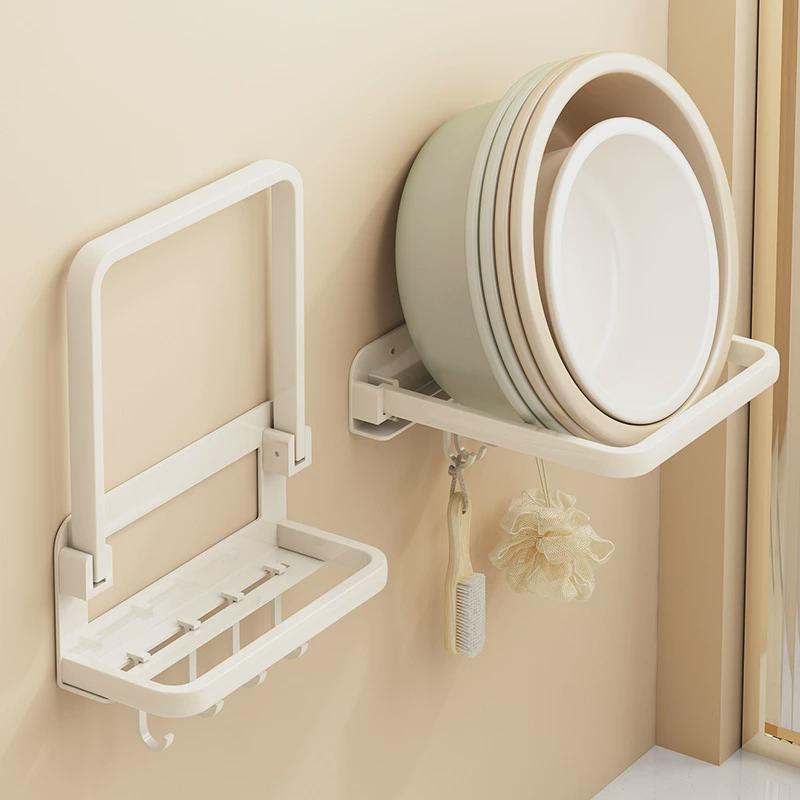 浴室脸盆收纳架折叠壁挂式免打孔菜篮菜盆厨房白色洗菜篮置物架