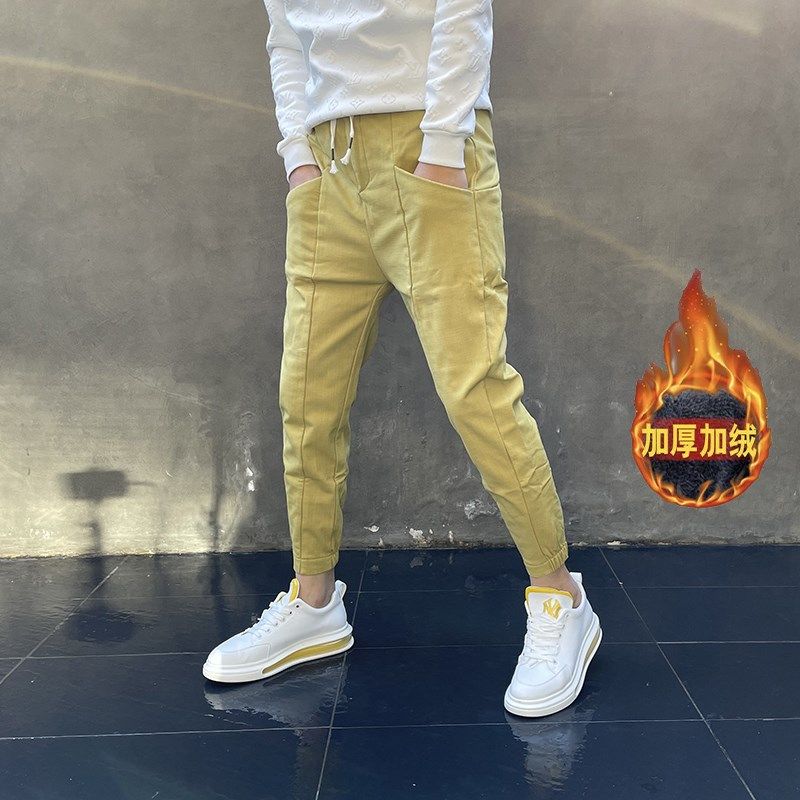 秋季黄色宽松休闲九分裤冬季男士潮流个性哈伦小脚裤纯色百搭裤子,男装,休闲裤,淘宝优惠券,粉丝福利购,淘宝优惠卷
