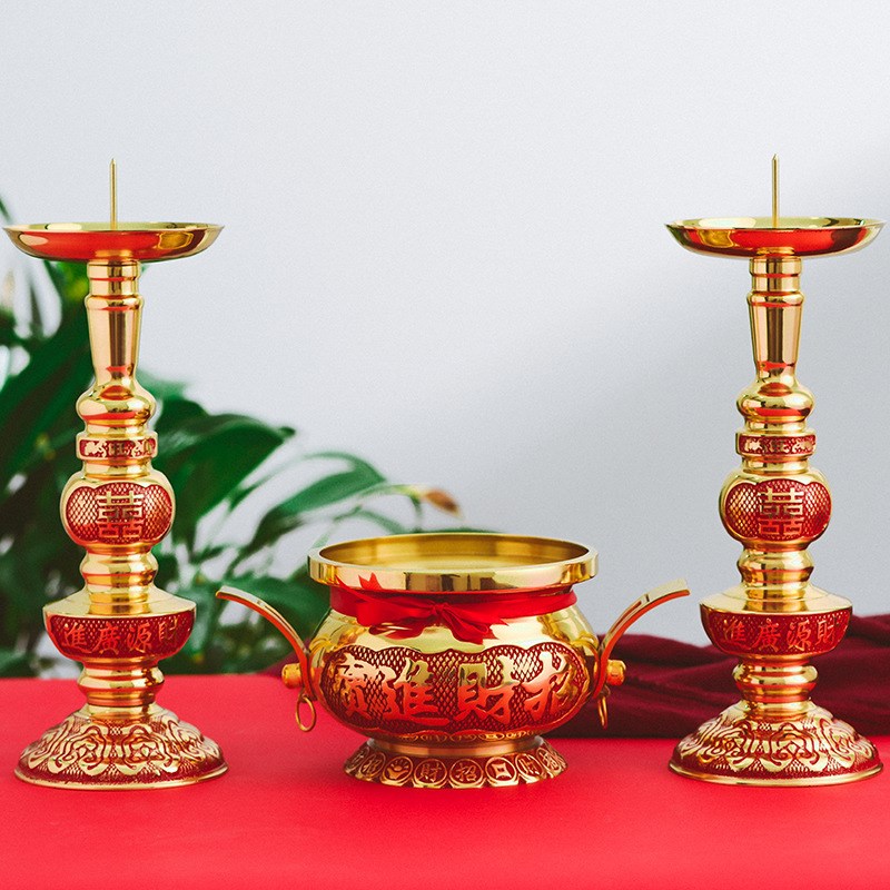 铜蜡烛台传统婚庆烛台蜡台中式复古铜烛台福喜乔迁居家用铜烛台