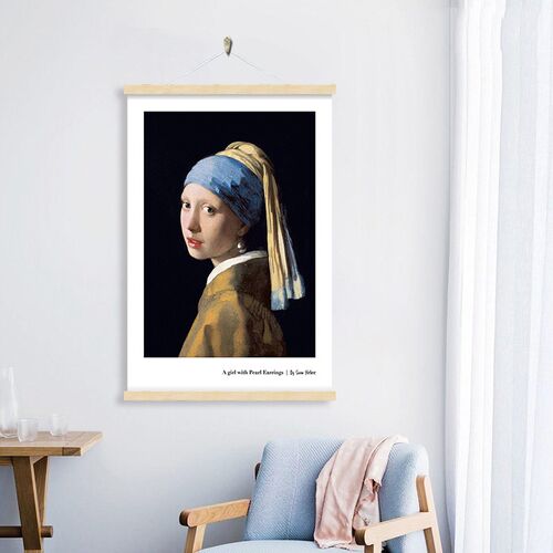 带珍珠耳环的少女装饰画卷轴挂画布艺遮挡电表箱壁画餐厅卧室墙画