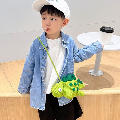 儿童包包男童针织毛线恐龙包秋冬新款男孩宝宝可爱手工编织斜挎包