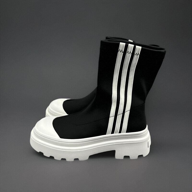 马丁靴女2023年新款网红爆款长筒靴厚底黑色小个子粗腿显瘦针织马