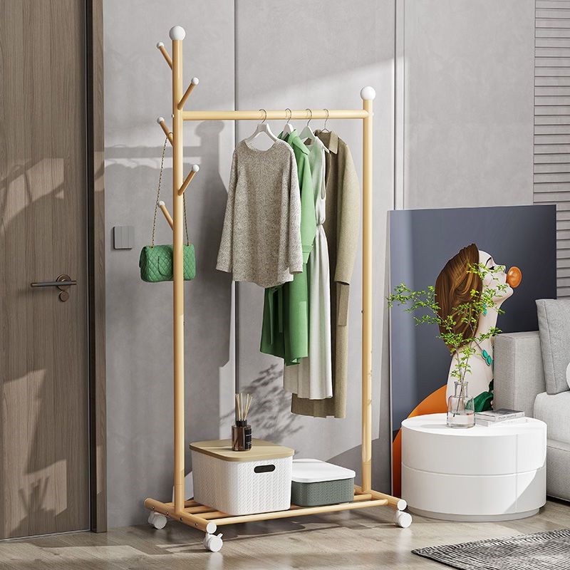 加粗多功能金属晾衣架家用室内落地带滑轮移动单杆式挂衣架衣帽架