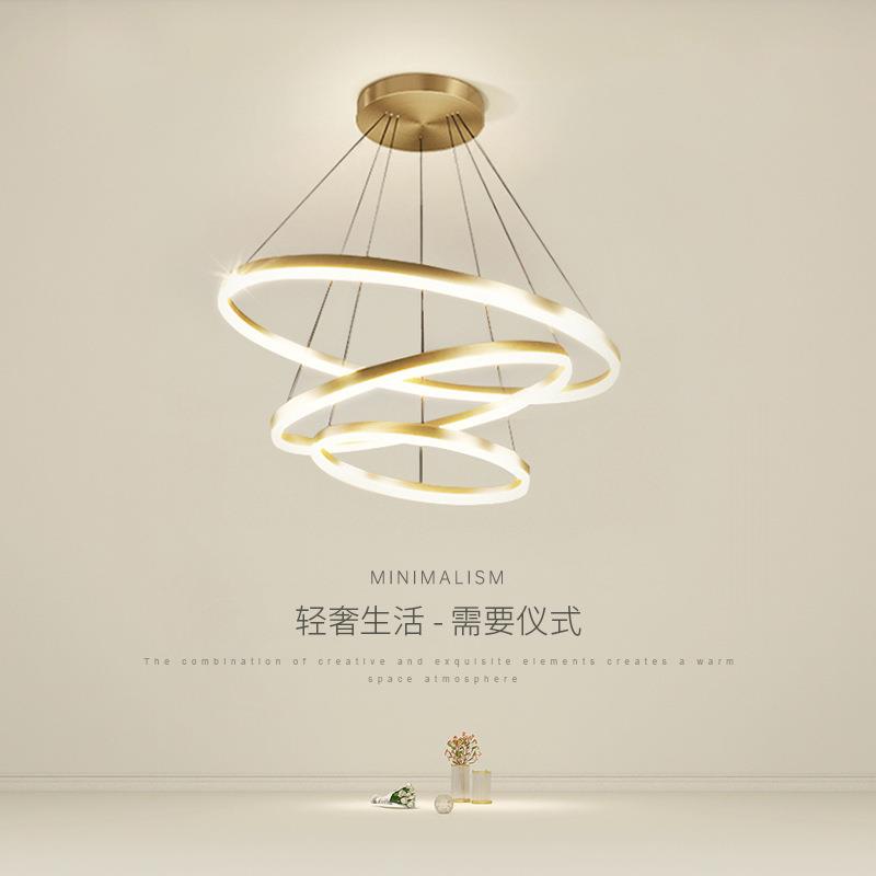 楼梯大吊灯北欧简约现代轻奢别墅客厅复式loft中挑空圆环餐厅灯具