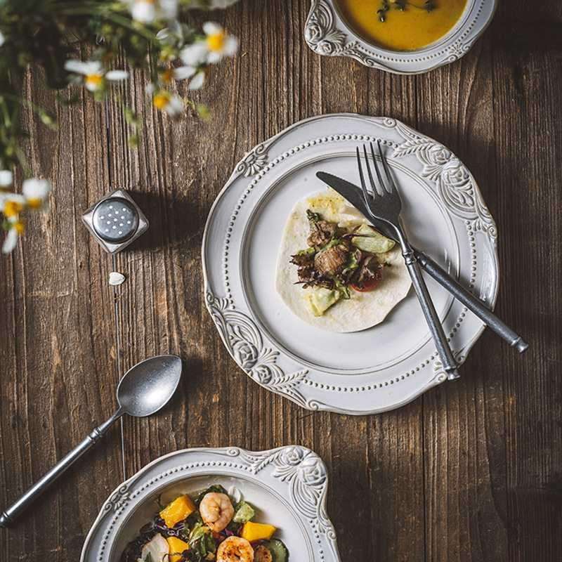 法式轻奢碗碟套装复古宫廷风餐具家用陶瓷碗盘筷子碗组合