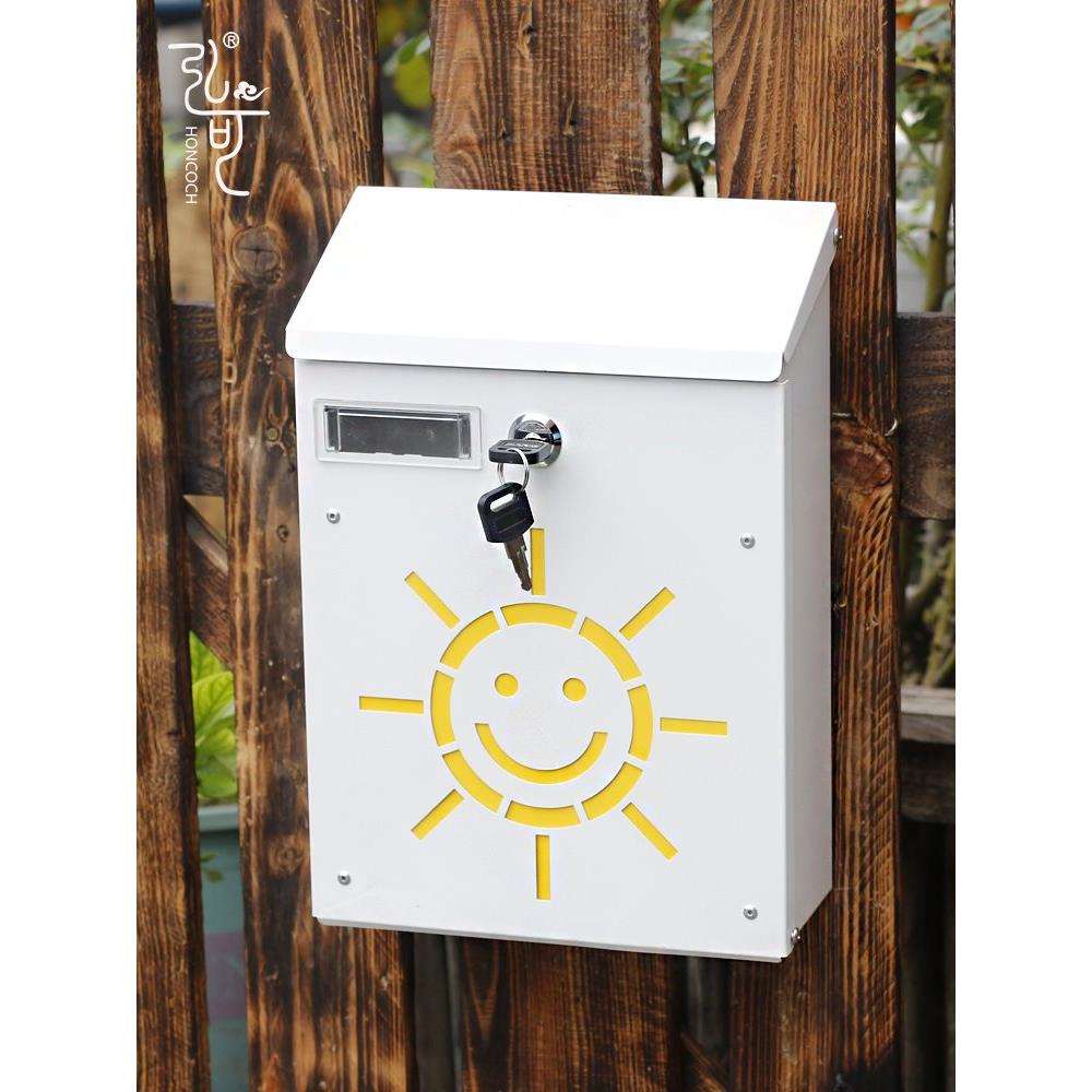 弘可田园铁艺小信箱庭院装饰太阳意见箱室外防雨墙装壁挂式韩邮筒