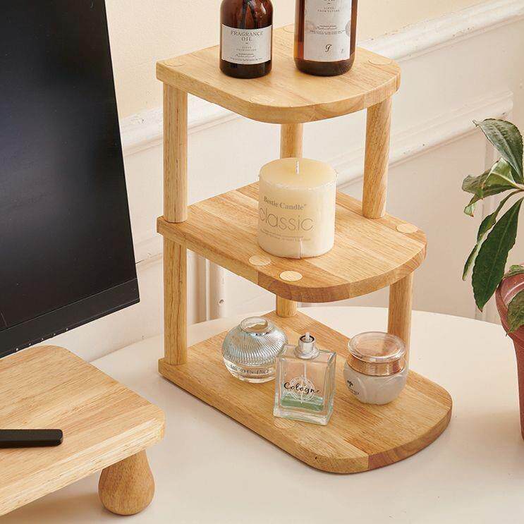 橡胶木实木桌面置物架电视柜收纳架子书桌办公桌小型收纳架