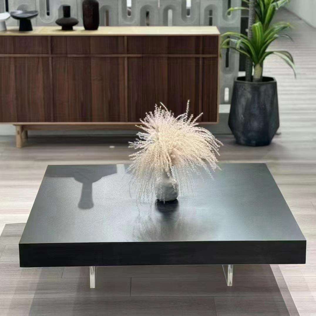 意式极简小户型家用设计师正方形岩板亚克力茶几平板岩板悬浮茶几