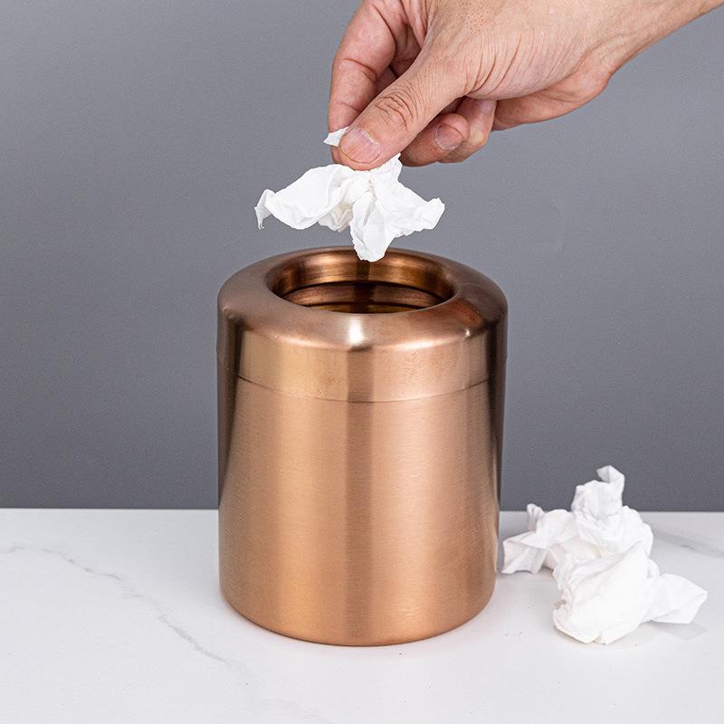 304不锈钢桌面垃圾桶古铜色家用茶几办公桌上收纳高颜值无盖纸篓