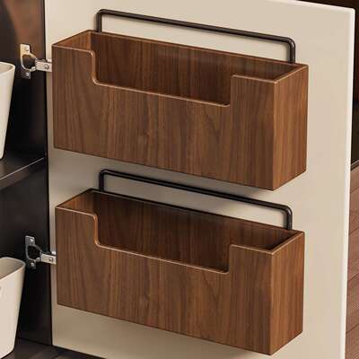 实木厨房置物架橱柜门内侧保鲜膜套收纳盒冰箱侧收纳挂架子壁挂式