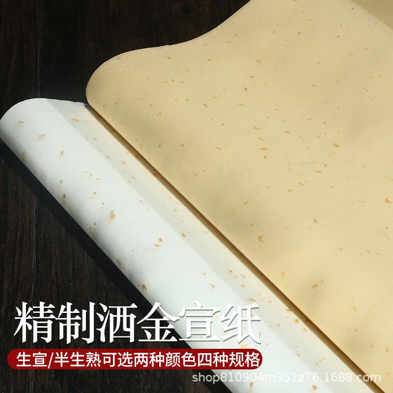 四尺六尺生宣纸白色仿古洒金书法国画创作品专用纸半生半熟