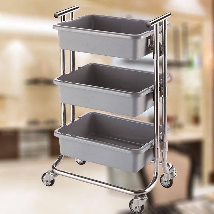南方不锈钢收碗碟车餐盘三层收餐车酒店饭店餐厅餐具收集车拆整装