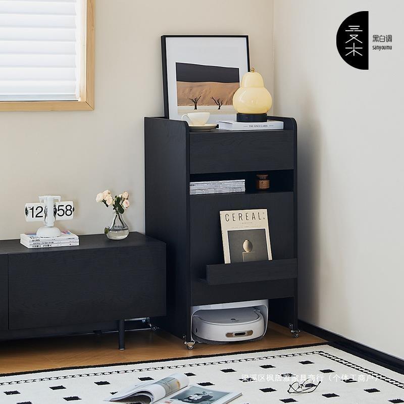 扫地机器人置物架带轮子云鲸伴侣科沃斯石头简约现代黑色沙发边柜