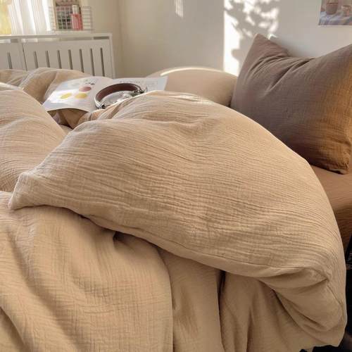 全棉纯棉2024新款夏四件套床单被套罩泡泡纱宿舍床上三件套床品