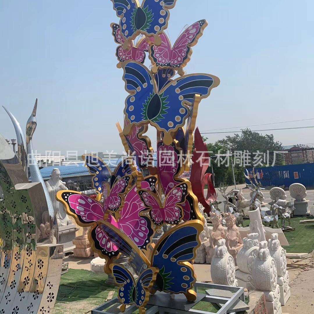 蝴蝶群不锈钢雕塑 广场商场公园景观不锈钢几何体动物雕塑摆件