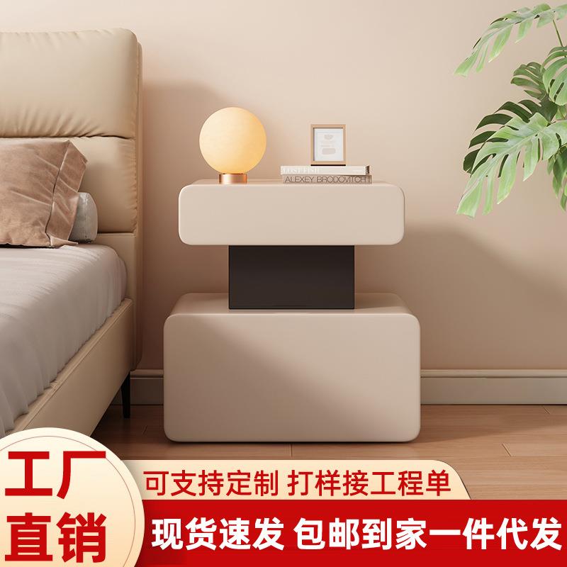 双层撞色设计意式轻奢床头柜简约现代实木网红小柜子卧室方形边柜