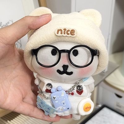 自嘲熊娃衣13cm可爱小熊帽子白背带裤套装玩偶10cm棉花娃服