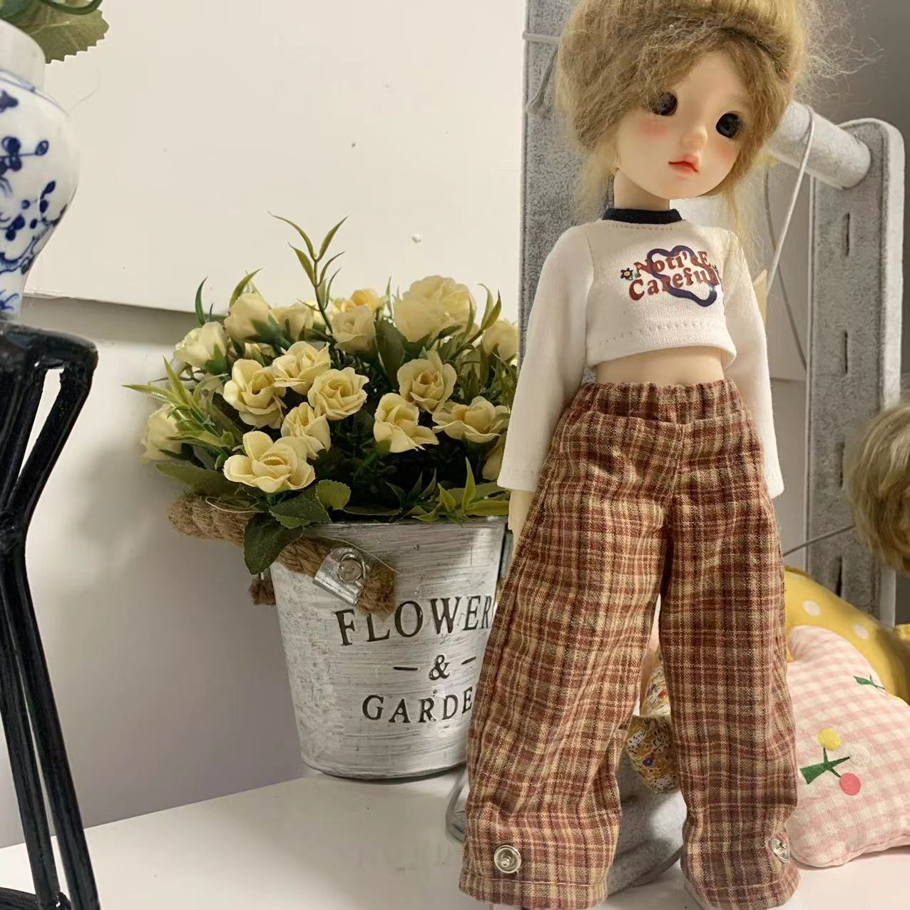 六分娃衣6分格子裤T恤bjd休闲裤超短衣时尚套装手作