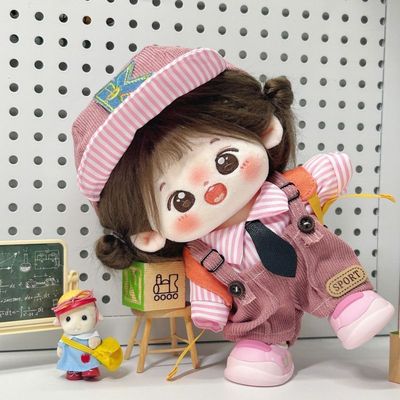 棉花娃娃20cm娃衣可爱学院风超萌女粉红系换装背带裤公仔玩偶