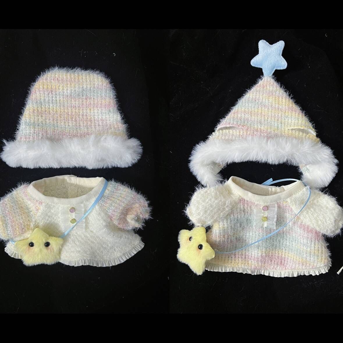 娃衣10cm棉花娃娃小彩虹套装 星星帽连衣裙 海星体正常体换装着替