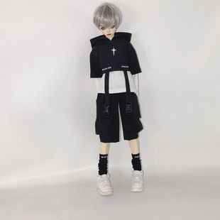 4分bjd娃衣四分套装半袖上衣加大兜工装短裤加袜子百搭男女娃