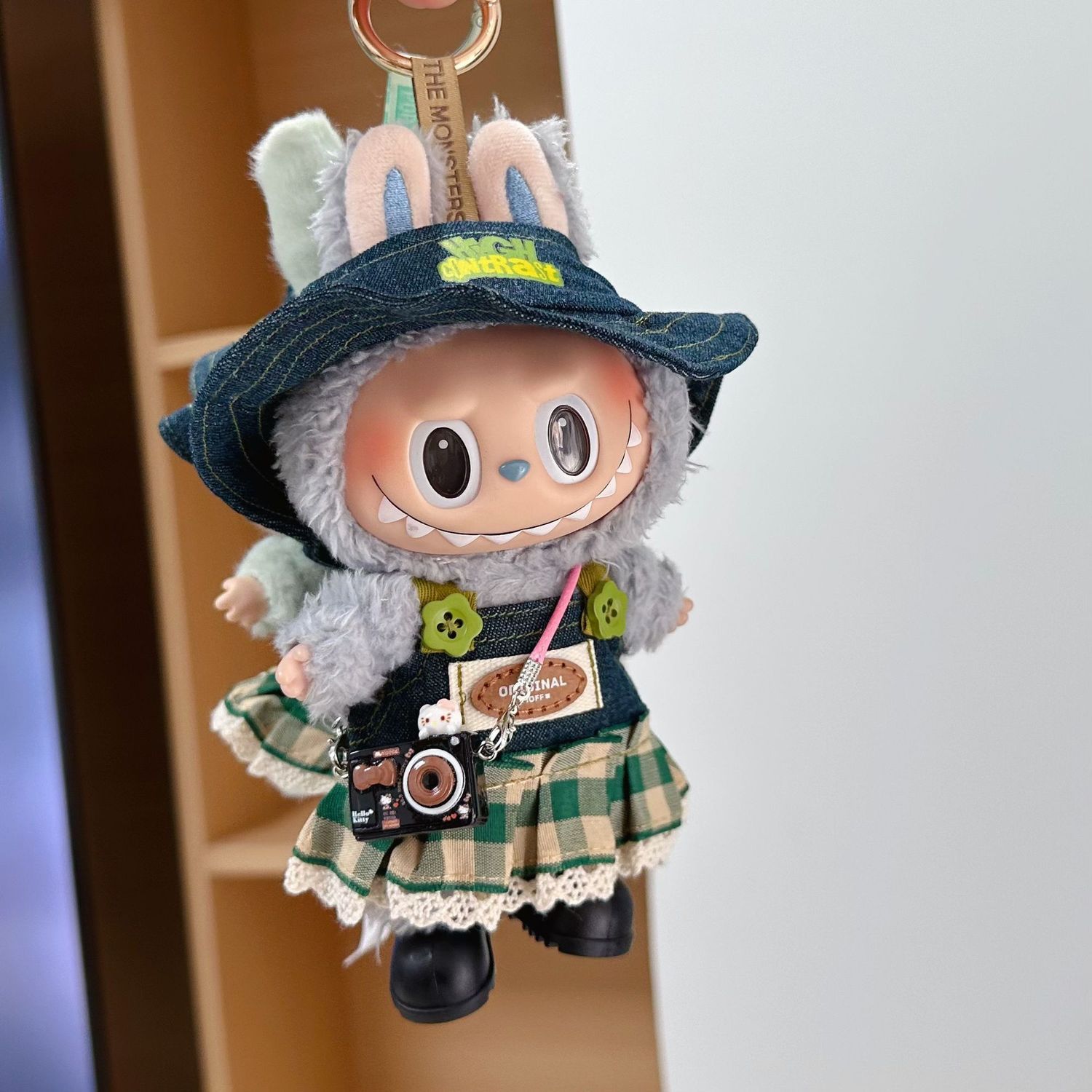 拉布布娃衣labubu牛仔格子连衣裙帽子套装一二三代17cm换装衣服